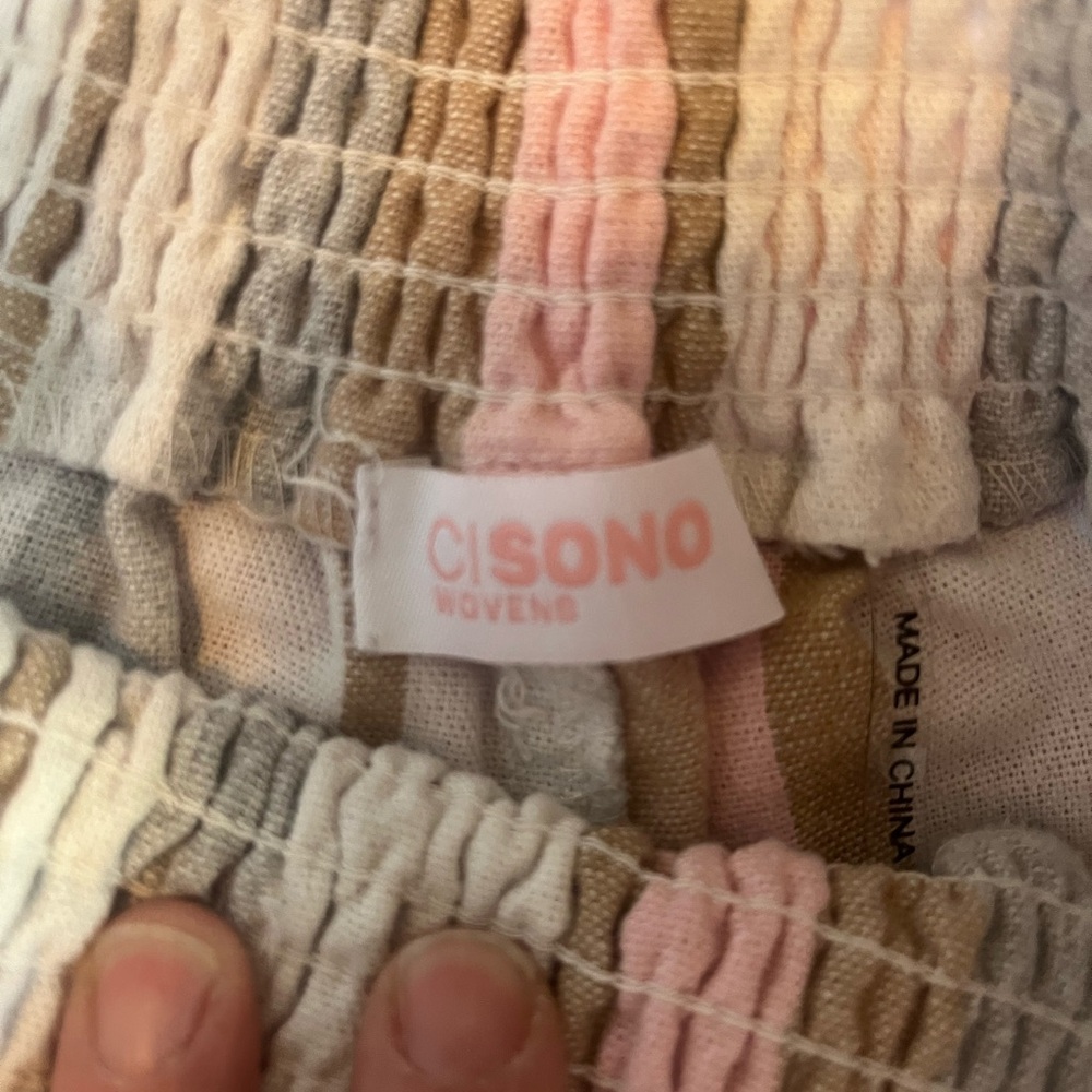 Cisono Wovens Striped Smocked Waist Shorts Pink Tan Grey Boho Summer Womens - Picture 3 of 5
